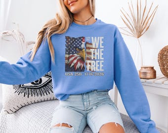 Camiseta con estampado de águila calva patriótica, diseño del 250 aniversario de Estados Unidos, regalo para la celebración del 4 de julio, camiseta unisex "We Born Free"