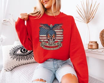 USA Flag Skull Live Free Graphic Tee, 250 Years of America 4th of July Semiquincentennial Gift for Dad Unisex T-Shirt