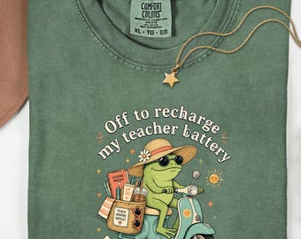 Camiseta Profesor Rana Garment Dyed, Playera Verde Algodón Vacaciones Escuela