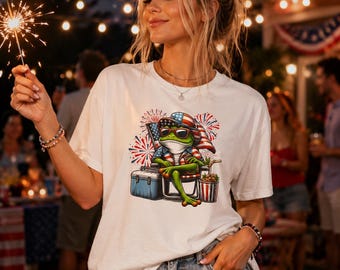 Patriotic Frog Shirt For Unisex Fourth July Summer Fans
