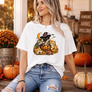 Witch Cat Shirt | Comfort Colors Pumpkin Cauldron Tee