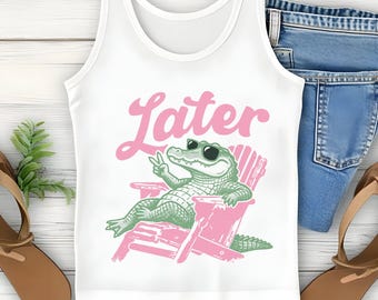 Later Crocodile Crop Tank, Funny Summer Animal Shirt for Women