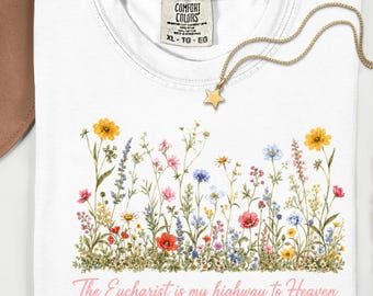 Eucharist Shirt | Comfort Colors Carlo Acutis Catholic Floral Tee Gift