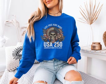 Motorcycle Skull USA 250th Anniversary Design, Funny Patriotic Graphic Tee, American 4th of July Patriot Unisex T-Shirt