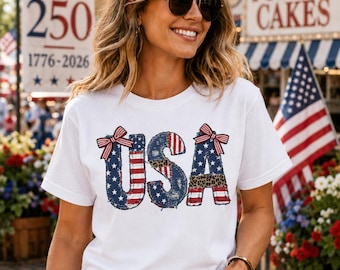USA Bow Shirt | Comfort Colors Patriotic Leopard Print Unisex Tee