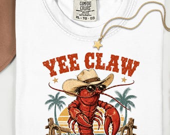 Camiseta Langosta Cowboy Blanca, Playera Algodón Western Playa
