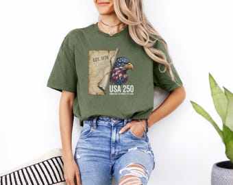 USA 250 Years of Freedom Tribute Design, Patriotic Graphic Tee From Past To Power, 4th of July Eagle Inspired Flag Colors Unisex T-Shirt