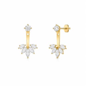 Marquise Diamond Ear Jacket Dainty Sparkling Lab Grown Diamond Elegant Stud Enhancer Minimalist 14k Real Gold Modern Everyday Fine Jewelry
