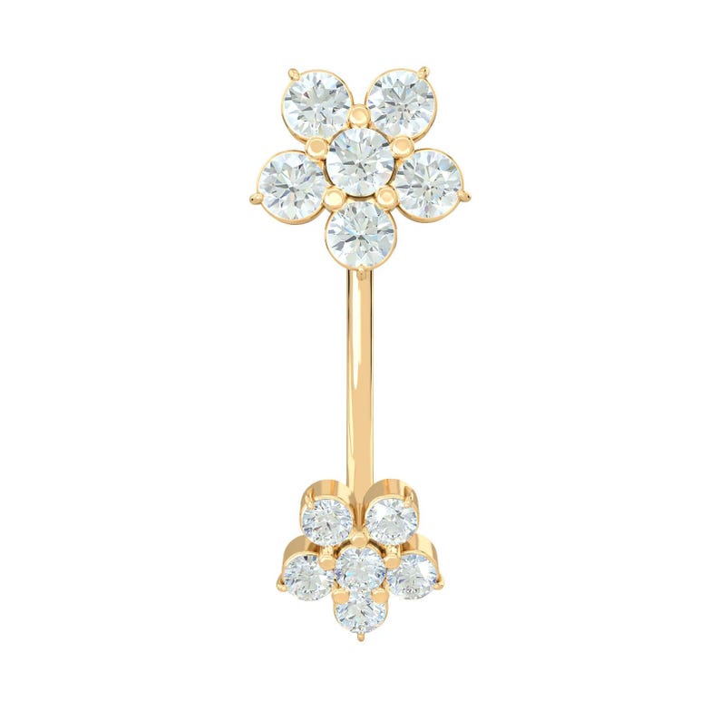 Round Diamond Two Flower Belly Button Ring 14k Real Gold Lab Grown ...