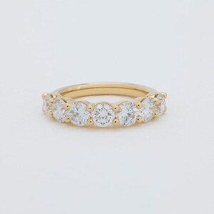 Round Diamond Stackable Band Dainty Sparkling Shared Claw Lab Grown Diamond Half Eternity Wedding Ring Minimalist 14k Real Gold Jewelry