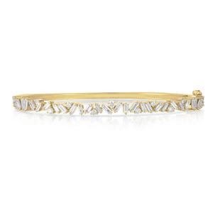 Baguette and Round Diamond Bangle Dainty 14K Solid Gold Lab Created Diamond Bangle Bracelet Modern Minimalist Luxury Style Statement Jewelry
