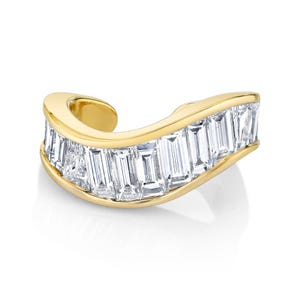 Baguette Diamond Wave Ear Cuff Modern Sparkle Lab Diamond Luxury Cartilage Cuff No Piercing Needed Ear Wrap 14k Real Gold Everyday Jewelry