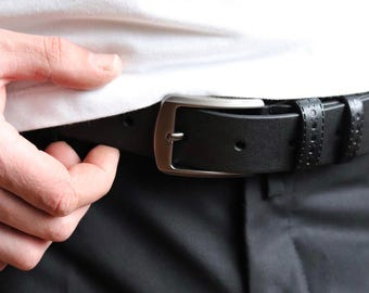 Mens Leather Belt Handmade Gift, Black Casual Belt for Him, Everyday Jeans Office Wear