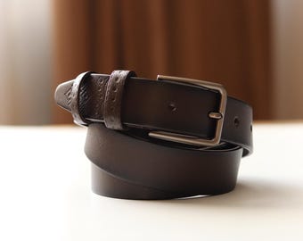 Leather Belt for Men, Brown Leather Belt, Handmade Waist Belt, Casual Dress Belt, Gift for Him