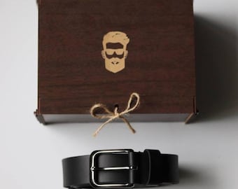 Black Leather Belt for Men, Personalized Groomsmen Gift, Handmade Dress Belt