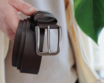 Leather Belt Men, Brown Genuine Leather Belt, Boyfriend Gift Idea
