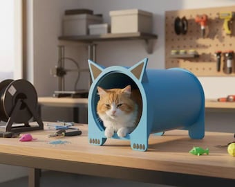 Zestaw STL z domkiem dla kota drukowanym w 3D | Cyfrowy plik z nowoczesnym legowiskiem dla kota | Domek dla zwierząt do druku | Pobierz plik STL z drukarki 3D | Projekt mebli dla kotów
