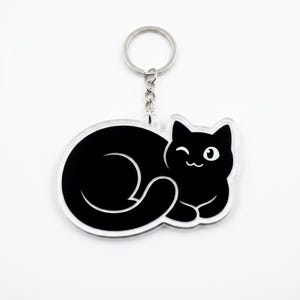 Llavero de gato negro, dije minimalista de gato guiñando un ojo, regalo divertido de gato del vacío, llavero de estética gótica, linda etiqueta de bolso de gato bruja, regalo para mamá de gatos negros