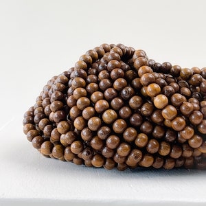 Robles Wood Natural Polished Wood Beads 4mm 6mm 8mm 10mm 16” Strand Natural Beads for Jewelry Making DIY Handmade for Necklace and Bracelets