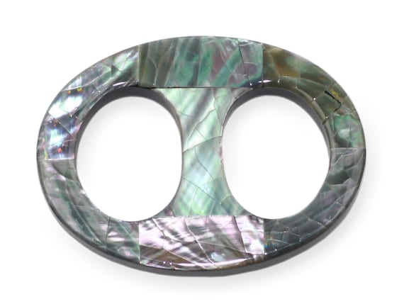 2.3" x 1.75” Paua/Abalone Shell Oval Large Scarf Ring Scarf Buckle Shawl Pin