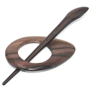 Teardrop Tiger Ebony Wood Scarf Pin with Stick, Scarf Buckle Shawl Buckle Knitted Scarf Pin