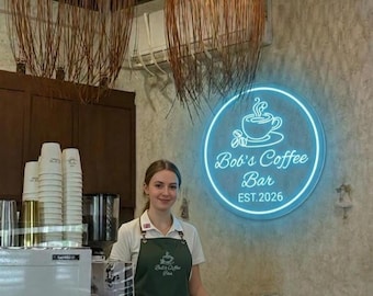 Custom Coffee Bar Neon Sign, Personalized Cafe LED Light, Dimmable Neon Restaurant Bar Decor