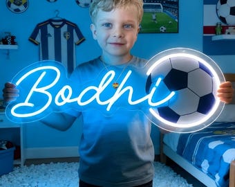 Personalized Football Neon Sign, Custom Name LED Light, Sports Room Decor With Dimmer