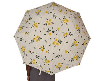 Paraguas amarillo con estampado floral / Paraguas plegable y compacto para la lluvia, regalo para mujeres musulmanas, regalo del Día de la Madre para mamá.