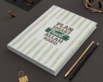 Plan Smart Trust Allah Hardcover Journal | Striped Green Matte Notebook, Islamic Notebook for Muslimah, Muslim Gift for Teacher Student