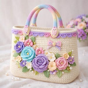 Crochet Floral Handbag Pattern, Pastel Rose Purse PDF, Handmade Bag Tutorial (Digital Download)