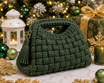 Modello per borsa all'uncinetto con nappine / Borsa boho, tutorial per borsetta intrecciata (download PDF)