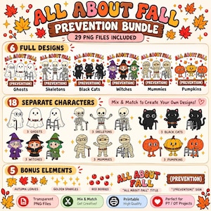 All About Fall Prevention PNG Bundle, 18 Separate Characters, Physical Therapy PT OT, Halloween Fall Clipart, Printable Digital Download