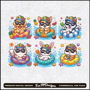 Summer Vibes PNG Bundle, Cute Animal Pool Float Clipart, Capybara Axolotl Dinosaur Sublimation, Kids Beach Vacation Digital Download