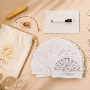 Kit de radiestesia con péndulo, cartas energéticas y pizarra de medición