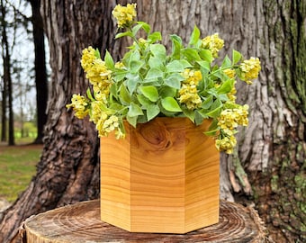 Handcrafted 6" Octagonal Red Cedar Planter | Continuous Grain Wood Pot