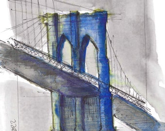 Brooklyn Bridge 3 : Mixed Media Sketch