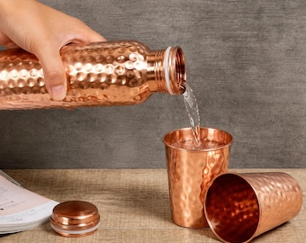 100% Pure Hammered Copper Water Bottle | Handmade Leak Proof | Ayurvedic Detox Bottle | Gift for Her & Him | Wellness Flask | Copperflask