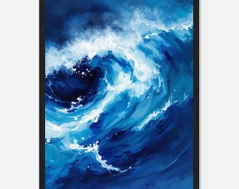 深海の風景を描いた額入りポスター｜深海の波をイメージした海岸の壁掛けアート（30×40cm）
