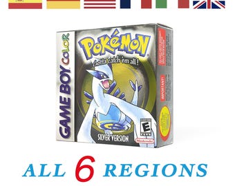 GBC Francuski Angielski Niemiecki Hiszpański Włoski Zamiennik Efekt holograficzny Pudełko Pokemon srebrny Argent Silberne Plata Argento