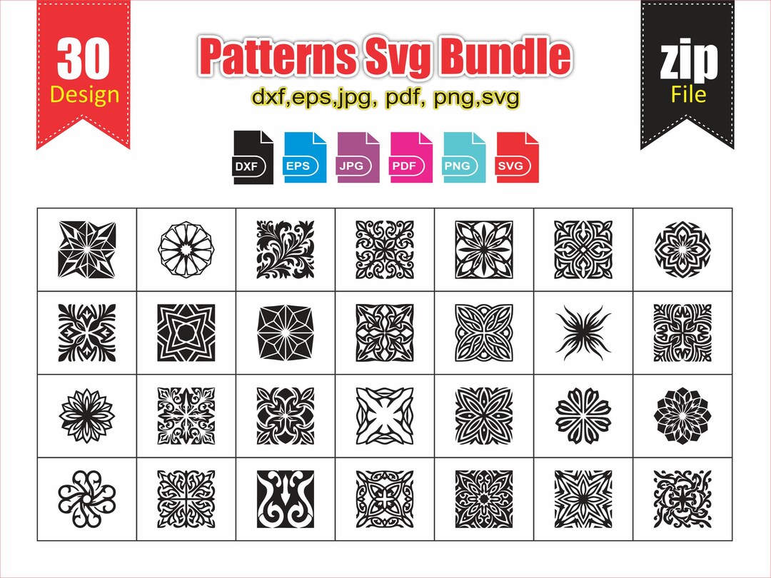 30 Patterns SVG Bundle | Floral Geometric Cut Files | DXF Eps PNG Jpg ...