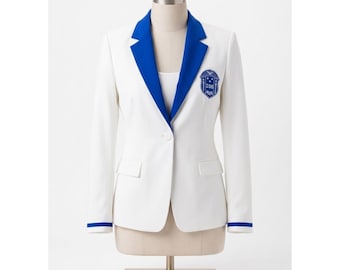Zeta Phi Beta Sorority blazer handgemaakt witblauw contrasterend reversjack dames