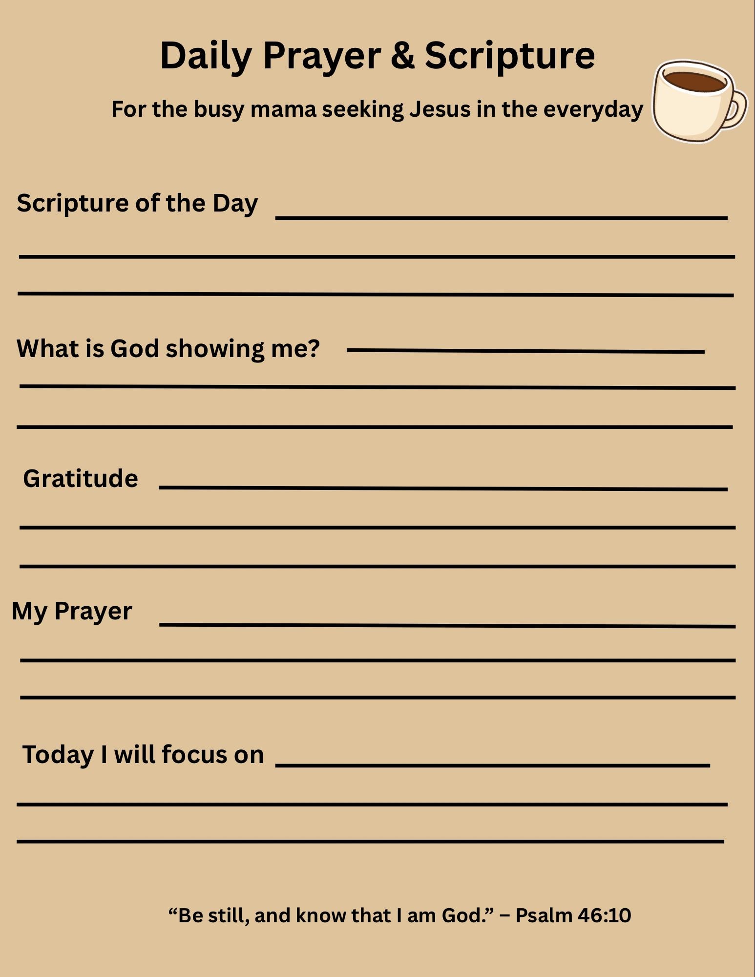 Daily Prayer & Scripture Printable / Christian Devotional Page / Bible ...