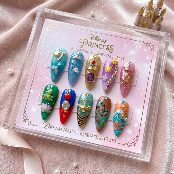 Princess Inspired Press On Nails, Fairytale Character Set, Handmade Reusable Manicure, Storybook Art