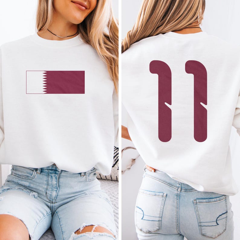 Camiseta unisex con estampado inspirado en el fútbol del número 11 de Qatar, homenaje a Estados Unidos en la Copa Mundial de Fútbol 2026, diseño casual de jugador con estampado a doble cara al estilo qatarí. imagen 11