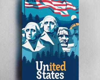 United States Founding Fathers Poster, Wall Decor Mount Rushmore Animated Print, 250 Years 4th of July Celebration Gift Modern Home Decor