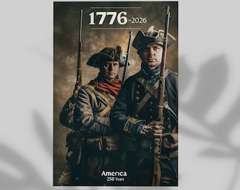 1776-2026 Independence Army Tribute Poster, Wall Decor 4th of July Commemoration Print, USA History Proud Style Keepsake Modern Home Decor