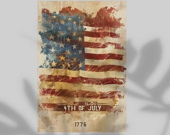 4th of July Retro Style Inspired Poster, Wall Decor USA Flag Vintage Edition Patriotic Print, 250 Years of America Gift Modern Home Decor