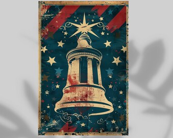 Liberty Bell National Symbol Patriotic Poster, Wall Decor Christmas Tree 4th of July Print, 250 Years of America Unique Modern Home Decor