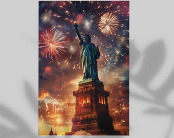 Lady Liberty 4th of July Fireworks Poster, Wall Decor 250 Years of America Print, Patriotic Style American Unique Gift Modern Home Decor