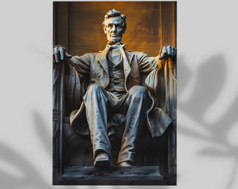 Abraham Lincoln Presidential Chair Poster, Wall Decor 4th of July USA National Hero Print, 250 Years of America Unique Modern Home Decor